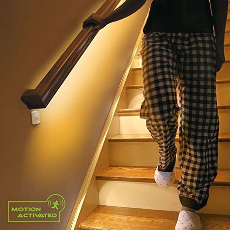 Motion Activated Stair Lights, Motion Lights For Stairs, Hallway Night Light Ideas, Stair Lights Indoor, Leighton Buzzard, Stair Lights, Battery Operated Led Lights, Basement Reno, Wireless Lights