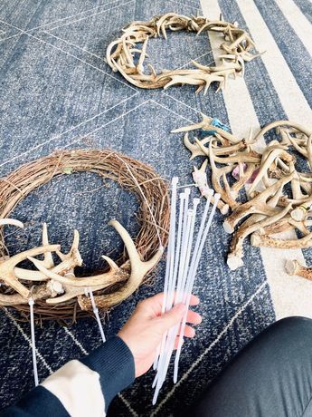 Ways To Display Antler Sheds, Antler Sheds Ideas, How To Make A Deer Antler Wreath, Antler Diy Decor, Deer Antler Christmas Wreath, Deer Antler Wreaths, She’d Antler Display, Diy Antler Wreath, Deer Horn Ideas Diy