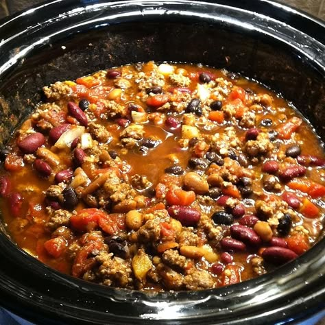 Slow Cooker 3-Bean Chili Recipe | Allrecipes 3 Bean Chili Recipe, Slow Cooker Chili Recipe, Bean Chili Recipe, Popular Dinner Recipes, Chili Recipe Turkey, Best Chili, Chili Recipe Crockpot, Best Chili Recipe, Crockpot Chili