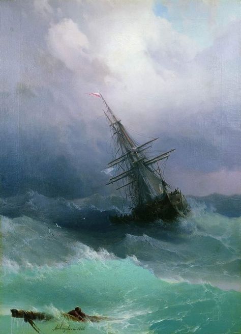 Gathering Storm Aivazovsky, Storm On The Sea Of Galilee, Ivan Ivazofski, Water Painting Aesthetic, Old Paintings Aesthetic, Stormy Painting, Painting Romanticism, Sailing Boat Painting, Dreamy Paintings