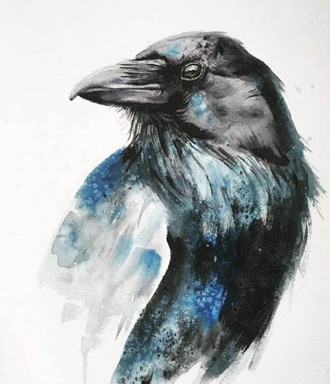 Watercolour Birds, Crow Tattoo Design, Crow Painting, Poppies Tattoo, Crow Tattoo, Raven Art, Jackdaw, Tattoos Art, Bag Diy