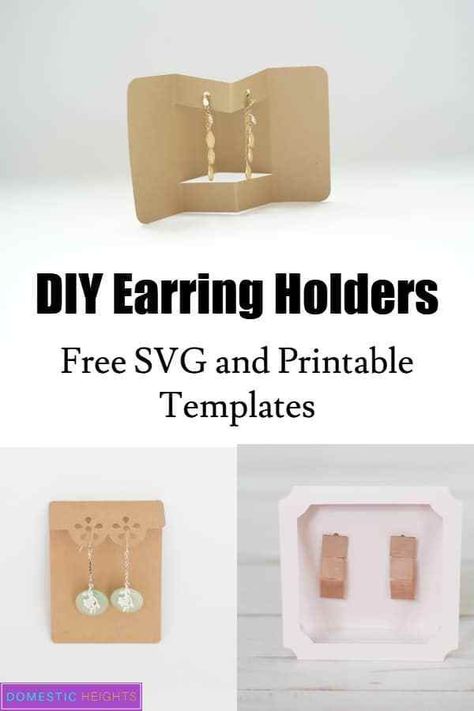 Free set of earring holder displays with both SVG and Printable tempaltes Earring Holder Diy Paper, Diy Earring Cards Free Printable, Earring Paper Holder, Diy Jewelry Cards, Diy Earring Cards, Card Holder Template, Earring Cards Template, Earring Card Holder, Earring Packaging