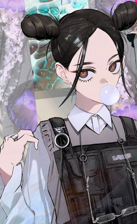 Matcha Artist Anime, Double Buns, Hair Illustration, Red Eyeshadow, Bullet Proof Vest, Green Vest, Ear Hair, Picture Search, One Punch Man