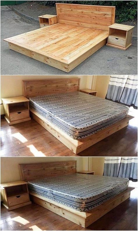 Wood Pallet Bed, Wood Pallet Bed Frame, Wood Pallet Beds, Pallet Bed Frame, Diy Pallet Bed, Diy Wood Pallet Projects, Pallet Furniture Designs, Wood Furniture Plans, Pallet Beds