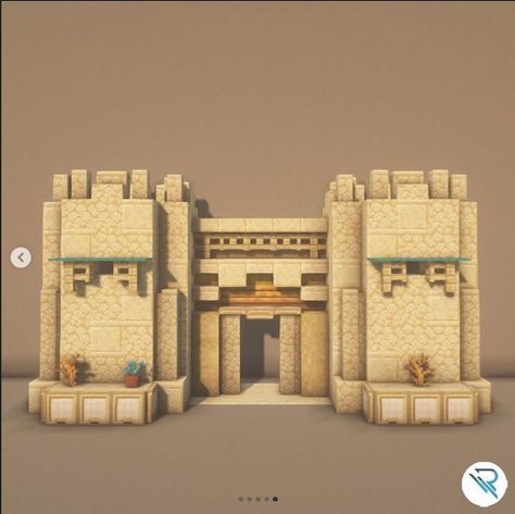 Minecraft Red Sand Builds, Desert Gate Minecraft, Minecraft Sandstone Palette, Dessert Minecraft Build, Desert Tower Minecraft, Dessert Village Minecraft, Minecraft Desert Temple Remodel, Minecraft Sandcastle, Castle Walls Minecraft