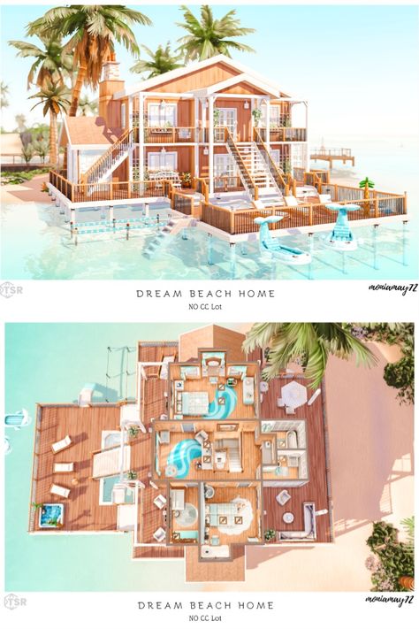 Family Beach House Sims 4, Sulani Family Home, Sims 4 Houses Beach, Sims 4 Beach House Layout, Sims4 Sulani House, Sims4 Beach House, Sulani Beach House Sims 4, Island Living Sims 4 House, Sims 4 Sulani Beach House