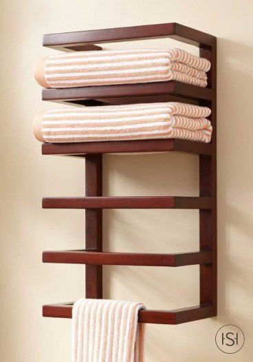 Bathroom Towel Storage Ideas, Bathroom Towel Storage, Bathroom Paint, Towel Shelf, Decorating Bathroom, Towel Holder Bathroom, Brown Bathroom, Towel Rack Bathroom, Towel Storage