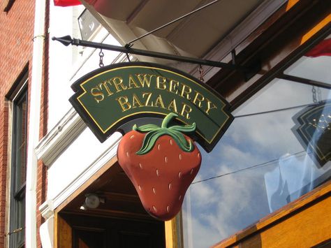 Farmstand Sign, Strawberry Welcome Sign, Strawberry Patch Sign, Vintage Bakery Sign, Hand Painted Signs Vintage Signage, Sign Bracket, Vegetable Shop, Bakery Design Interior, Cafe Sign