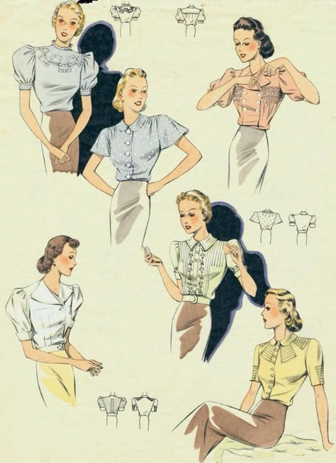 1930s Blouse Pattern, 1930s Fashion Women Casual, Late 1930s Fashion, 1930s Blouse, Day Dress Casual, 1930s Outfits, Thirties Fashion, 1940s Dress Pattern, 1930s Fashion Women