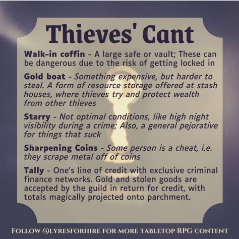 Dnd Vicious Mockery, Dnd Thieves Cant, Thieves Cant Dnd, Thieves Guild Aesthetic, Dnd Idioms, Thieves Cant, Rouge Dnd, Dnd Languages, Dnd Dm