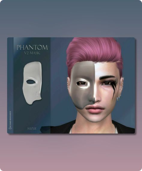 Sims 4 Accessory CC: Phantom V2 Mask By Suzue Sims 4 Masks Cc, Queen Cape, Teen Accessories, Male Teen, Sims 4 Cc Download, Model Nails, Best Sims, Skull Face, Hair Food