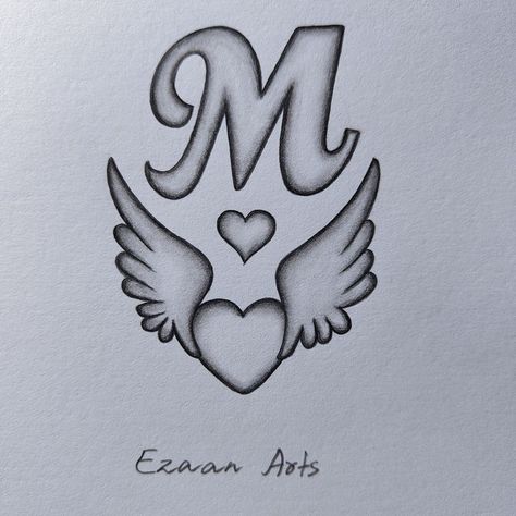 Cute Drawing Ideas For Girlfriend, M Graffiti Letter, M Drawing Letter, Letter M Drawing, Cross Drawing Sketches, How To Draw Tattoos, Graffiti M, Easy Heart Drawings, Simple Bird Drawing