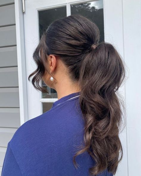 Wedding Ponytail Hairstyles Brown Hair, Bridesmaid Hair Dark Brown, Party Pony Hairstyle Wedding Brunette, Bridesmaid Party Pony, Bridal Ponytail Hairstyles Brunette, Bridesmaid Ponytail Hairstyles Brunette, Bridesmaid Hair Brown, Bridesmaid Hair Pony, Jana Core