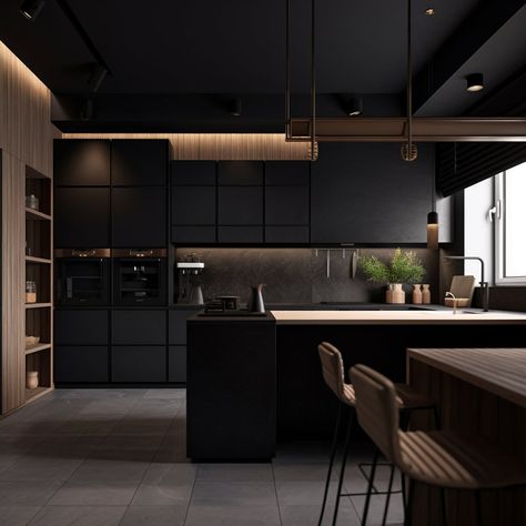 Kitchen ,residential Design, Residential 3D Modelling, 3D Rendering, E Design Services, Residential Decor Planning, Interior Designer - Etsy UK All Black Kitchen, Sophisticated Kitchen, Modern Black Kitchen, Craft Spaces, Minimalist Monochrome, Black Countertops, Black Appliances, Design Journal, Minimalist Kitchen Design