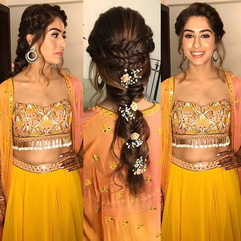 Hairdo Wedding Indian, Messy Front Hairstyles, Hairstyles For Gharara Dress, Bun Accessories, Loop Braid, Mehndi Hairstyles, Classy Hair, Bridal Hairstyle Indian Wedding, Hair Style On Saree