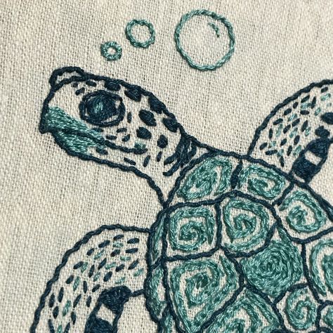 Turtle Embroidery Kit ; Custom quote ; Hand Embroidery design ; Modern embroidery ; 7 inch Hoop ;  Turtle Totem ; Beginner Seaside seashore Sea Turtle Embroidery Pattern, Embroidery Sea Turtle, Turtle Hand Embroidery, Embroidery Turtle Pattern, Turtle Embroidery Design, Marine Life Embroidery, Embroidery Sea Life, Sea Embroidery Ideas, Ocean Embroidery Patterns