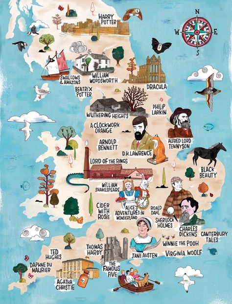 Jane Austen's Hampshire: A Literary Tour | by Elle Croft England Map, Canterbury Tales, Visiting England, English Literature, Illustrated Map, Travel Maps, Freelance Illustrator, Jane Austen, Print Poster