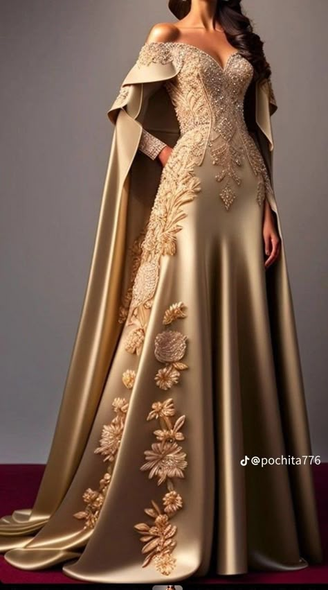 Lannister Dress Gowns, Gold Gown Aesthetic, Queen Gowns Royal, Gold Victorian Dress, Gold Medieval Dress, Dornish Dress, Gold Fantasy Dress, Royalty Gown, Golden Wedding Dress