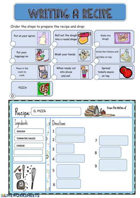 Writing Recipe 2 worksheet Reading Recipes Worksheets, Texas Homeschool, Interactive Crafts, English Liveworksheet, Recipe Writing, Sequencing Activities Kindergarten, Esl Teaching Resources, English Teaching Resources, 2nd Grade Worksheets