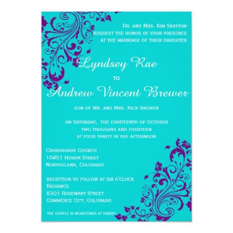 Turquoise And Purple Wedding, Purple Teal Wedding, Purple Turquoise Wedding, Turquoise Wedding Invitations, Small Private Wedding, Purple Wedding Invitation, Teal Wedding Invitations, Orchid Wedding, Purple Wedding Invitations