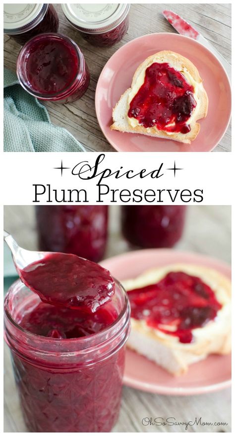 Spiced Plum Jam Recipe - Sweet and So Delicious! - Oh So Savvy Mom Ginger Jelly Recipe, Preserves Recipes, Plum Jam Recipe, Plum Preserves, Plum Jam Recipes, Homestead Recipes, Preserving Foods, Plum Recipes, Plum Jam