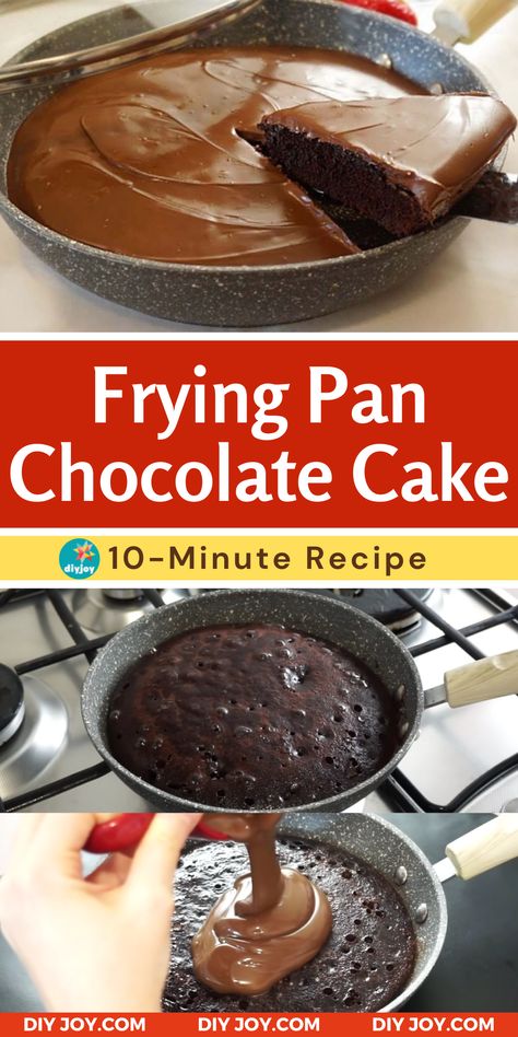 10 Minute Frying Pan Chocolate Cake, Easy Pan Dessert Recipes, Fry Pan Cookies, Skillet Chocolate Cake, Cake In A Pan Recipes, Stove Top Chocolate Cake, Stovetop Chocolate Cake, Baking On Stovetop, Stovetop Cake Recipes