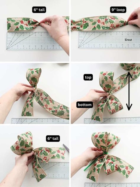 If you're looking for how to make a bow with ribbon, these 12 DIY tutorials are perfect for you! Follow the step by step in the post or video and get the bow making guidebook! These bows are perfect for gifts, wreath bows, a Christmas tree top, garlands, and more! 3 Inch Ribbon Bows Diy, Making A Bow For A Wreath Step By Step, How To Make A Bow For A Gift Basket, How To Make Bows For Garland, Easy Wreath Bow Diy, Christmas Tree Bows Diy How To Make, How To Make Large Wreath Bows, How To Make A Bow With One Sided Ribbon, How To Make A Double Bow With Ribbon