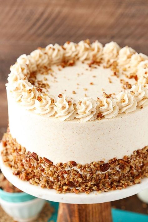 Pecan Layer Cake, Pecan Desserts, Butter Pecan Cake, Peach Cake, Pecan Cake, Browned Butter, Butter Frosting, Butter Pecan, Toasted Pecans