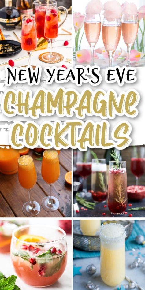 Cute Champagne Drinks, New Years Mixed Drinks Alcoholic, Nye Champagne Cocktails, Champagne Punch New Years, Coctails Recipes Champagne, New Year Champagne Cocktails, Prosecco Cocktails New Years Eve, What To Mix With Champagne, New Year’s Eve Mimosas