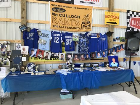 Signing Table Decor, Graduation Party Shirts, Graduation Party Pictures, T-shirt Display, Open House Parties, Football Table, Senior Graduation Party, Senior Football, Graduation Open Houses