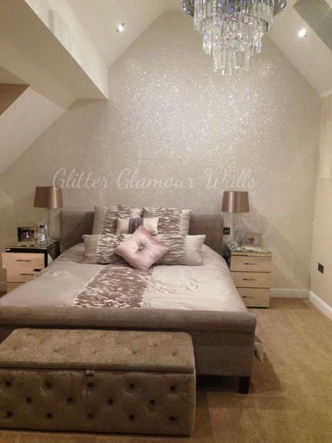 Glitter Wallpaper Grade 3 Glitter Wallpaper Bedroom, Glitter Accent Wall, Glitter Bedroom, Glitter Room, Glitter Paint For Walls, Diy Accent Wall, Glitter Wall, Accent Wall Bedroom, Diy Garden Furniture