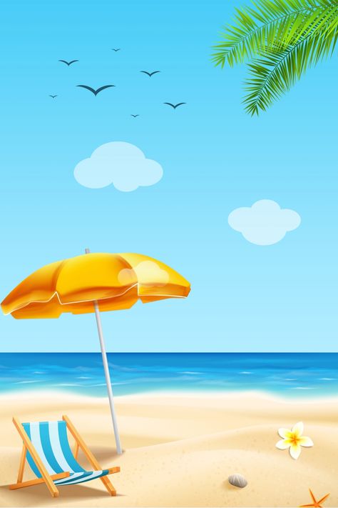 Summer Beach Beach Travel Background Template Pictures Of A Beach, Beach Illustration Background, Beach Pictures Backgrounds, Beach Template Background, Travel Template Background, Summer Cartoon Wallpaper, Beach Cartoon Background, Beach Illustration Design, Summer Beach Illustration