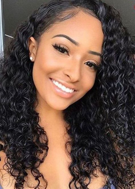 100% Brazilian Human Hair Natural Color Middles Length Curly Lace Front Wigs For Women 20Inch: M.Wigsbuy.com Frontal Bob, Curly Full Lace Wig, Lux Hair, Large Curls, Wave Texture, Classic Bob, Curly Hair Types, Hair Patterns, Colored Curly Hair