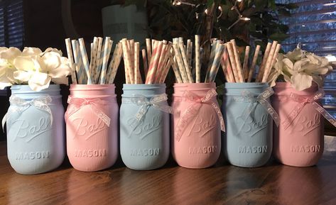 A personal favorite from my Etsy shop https://www.etsy.com/listing/535062617/gender-reveal-mason-jars-set-of-6-baby Pink Mason Jars, Bow Gender Reveal, Gender Reveal Party Theme, Grey Baby Shower, Your Heart, Blue Mason Jars, Gender Reveal Party Decorations, Gender Reveal Decorations, Baby Gender Reveal Party