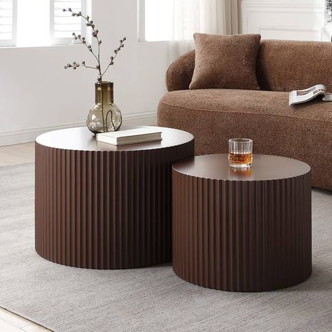 Coffee Table Set Of 2, Round Wooden Coffee Table, Round Coffee Table Sets, Round Nesting Coffee Tables, Drum Side Table, Living Room Table Sets, Nesting Table, Big Table, Table For Living Room