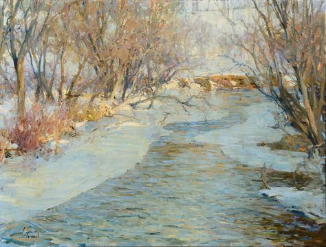 Ten Mile River in March,  Richard Schmid Richard Schmid, Ap Drawing, Two Paintings, Painting Snow, Winter Inspired, Impressionist Landscape, Winter Painting, Coeur D'alene, Snow Scenes