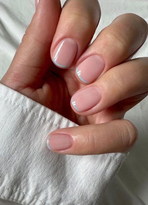 The Micro French Manicure Is Our Favorite Nail Trend Yet | The Everygirl Micro French Nails Color, Short Natural Nail French Tip, Short Round French Manicure, Micro French Manicure Color, Micro French Manicure Short Nails, Minimal French Nails, Multicolor French Tip Nails, Different French Manicure Ideas, French Biab