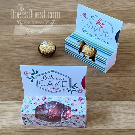 Qbees Quest - Designs by Brenda Quintana Candy Box Gift Ideas, Gift Bags Ideas What To Put In Women, Brenda Quintana, Stampin Up Treat Boxes, Treat Box Template, Truffle Gift, Christmas Treats Holders, Gift Cards Money, Gift Card Boxes