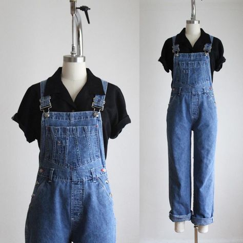 Grunge Overalls Outfits, Vintage Dress Outfit, Overalls Outfits, Outfit Polyvore, Overalls Outfit, Outfits Polyvore, Denim Overalls, Black Blouse, Work Fashion