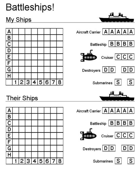 Paper/Pencil Battleship - perfect for road trips! Battleship Game, Road Trip Games, Paper Games, School Games, Travel Games, Road Trip Fun, Math Worksheet, Navy Ships, Summer School