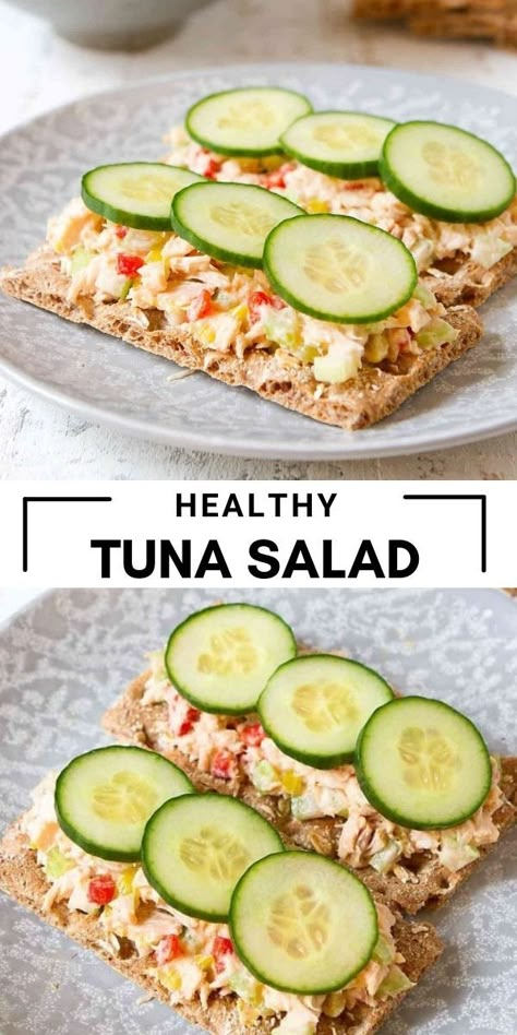 Tuna salad on crackers, topped with cucumber slices. Healthy Tuna Salad Recipe, Flavorful Meal Prep, The Best Tuna Salad, Recipe With Greek Yogurt, Tuna Salad Recipe Healthy, Best Tuna Salad Recipe, Best Tuna Salad, Healthy Tuna Salad, Healthy Foods To Make