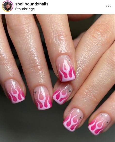 Flame Nail Art, Dark Pink Nails, Hot Nail Designs, Mens Nails, Aesthetic Nails, Edgy Nails, Nail Pictures, Simple Acrylic Nails, Festival Nails