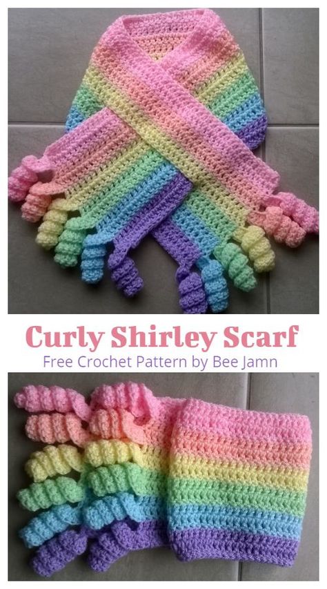 Rainbow Curly Shirley Scarf Free Crochet Patterns Crochet Kids Scarf Free Pattern, Crochet Rainbow Scarf Pattern Free, Rainbow Scarf Crochet Pattern, Childrens Crochet Scarf, Crochet Rainbow Scarf, Children’s Crochet Scarf Patterns, Crochet Scarf Kids, Crochet Toddler Scarf Free Pattern, Free Crochet Scarf Patterns For Kids