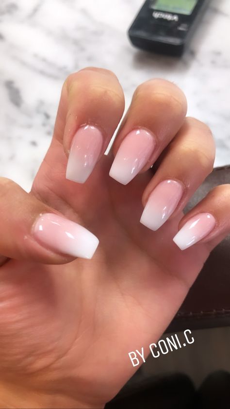 Beige Ombre Nails Coffin, White Pink Ombre Nails Coffin, French Top Ombre Nails, Pick And White Ombre Nails, Natural Acrylic Nails Ombre, Ambre Nails Coffin, Basic Nails Ombre, Natural Ombre Nails Square, Basic Ombre Nails