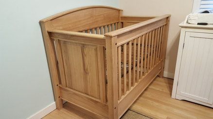 Convertible Crib (Oak, modified from Wood Magazine) Diy Convertible Crib Plans, Convertible Crib Plans, Crib Plans, Baby Crib Woodworking Plans, Cabin Nursery, Crib Woodworking Plans, Nursery Items, Diy Crib, Woodworking Tools For Sale