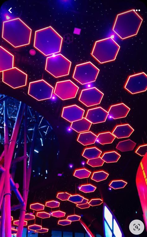 Neon Purple Pink Aesthetic, Retro Ceiling Design, Futuristic Neon Aesthetic, Neon Ceiling Lights, Cyberpunk Party Aesthetic, Neon Lights Wall, Spaceship Interior Aesthetic, Spaceship Aesthetic Retro, Neon Fantasy Aesthetic