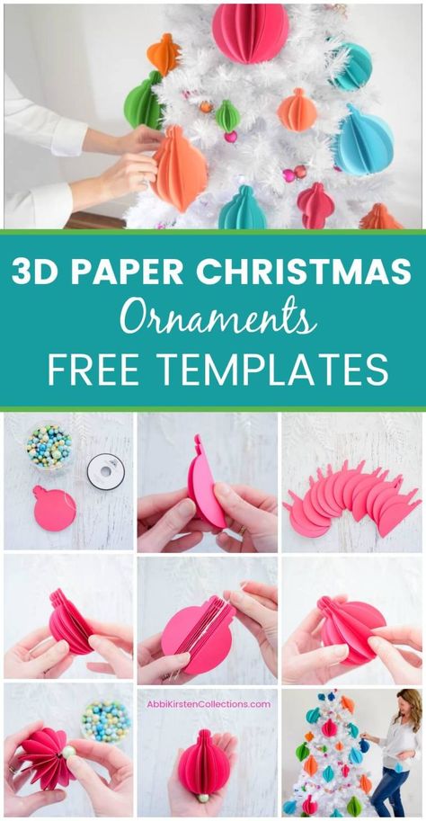 Free paper Christmas ornament 3D templates. Christmas SVG cut files and printables. Paper Christmas Ornaments Templates, 3d Paper Christmas Ornaments, Christmas Ornaments Templates, Paper Ornaments Diy, Christmas Ornament Template, 3d Templates, Paper Christmas Decorations, Ornament Template, Paper Christmas Ornaments