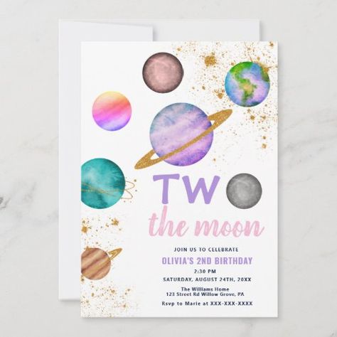 Two The Moon Birthday Party Girl, Two The Moon Birthday Party, Moon Birthday Party, Moon Birthday, Two The Moon, 2nd Birthday Invitations, Girl 2nd Birthday, Space Birthday, Birthday Themes