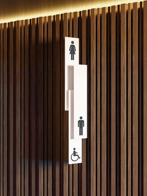 MyState Bank Arena - Studio Semaphore Toilet Signage, Wayfinding Signage Design, Timber Battens, Sign System, Wayfinding System, Rustic Bowls, Toilet Sign, Art Apps, Wayfinding Signage