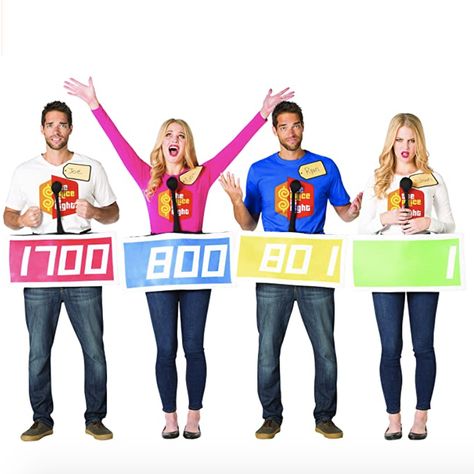 'The Price is Right' Halloween Costumes Halloween Costume For 4, Easy Group Costume Ideas, Easy Group Halloween Costumes, Creative Group Costumes, Price Is Right Contestant, Golden Girls Costumes, Best Group Costumes, Funny Group Halloween Costumes, Group Costume Ideas